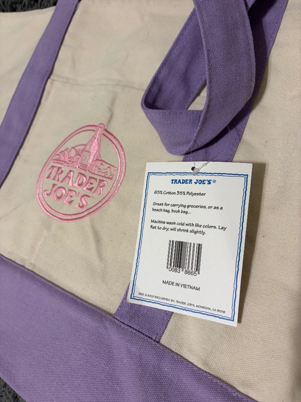 Trader Joe's Large Lavender Canvas Tote Bag - Picture 8 of 11